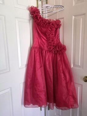 Mike Benet Luxe Vintage Asymmetric Ruffle Formal Dress in Hot Red Sz 12
